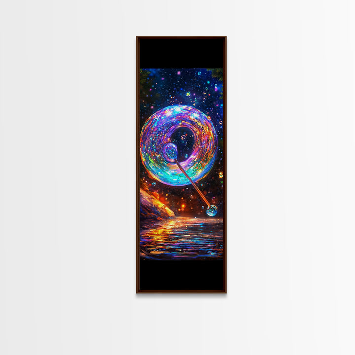 Cosmic Rainbow Bubble Wand Wall Art, Celestial Abstract Art, Psychedelic Space Canvas Print, Whimsical Home Decor Gift For Her