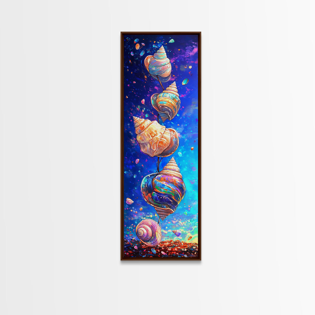 Floating Rainbow Seashells Canvas Print, Coastal Wall Art, Ocean Life Art, Beach House Decor, Vibrant Nautical Wall Decor