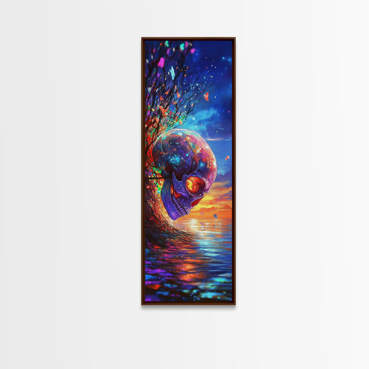 Surreal Ocean Sunset Skull Wall Art, Dark Fantasy Art, Gothic Decor, Moody Coastal Artwork, Unique Gift For Him, Statement Wall Decor