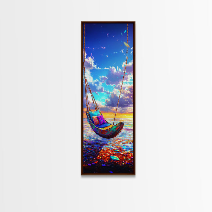 Sunset Ocean Hammock Wall Art, Beach House Decor, Coastal Wall Art Print, Relaxing Seascape For Bedroom And Living Room Decor