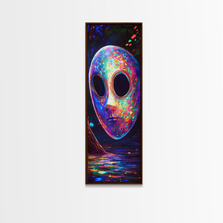 Iridescent Alien Mask By Neon Water Canvas Print, Sci Fi Wall Art, Surreal Fantasy Decor, Gaming Room Wall Decor, Modern Home Decor