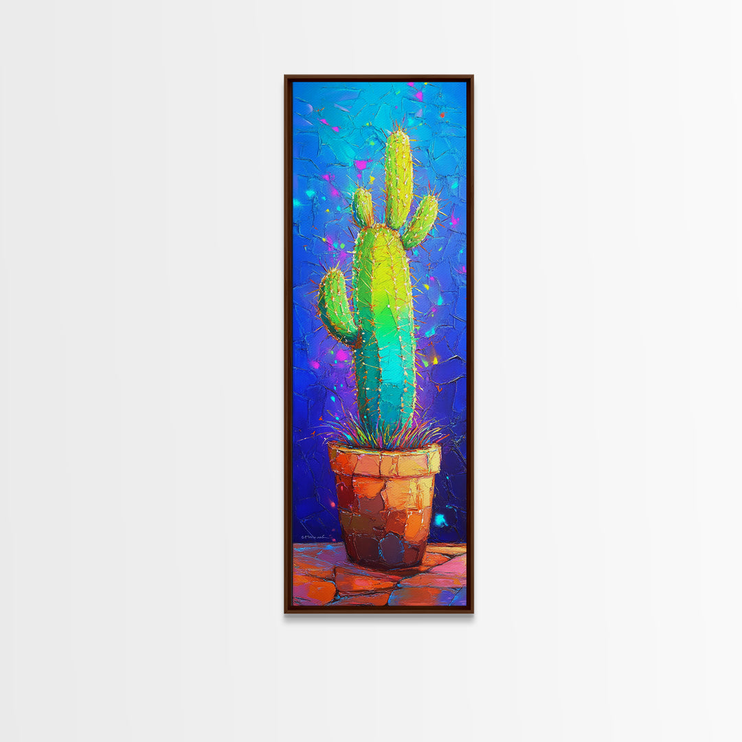 Vibrant Potted Cactus On Blue Wall Canvas Print, Desert Wall Art, Southwestern Decor, Botanical Home Decor, Cactus Lover Gift