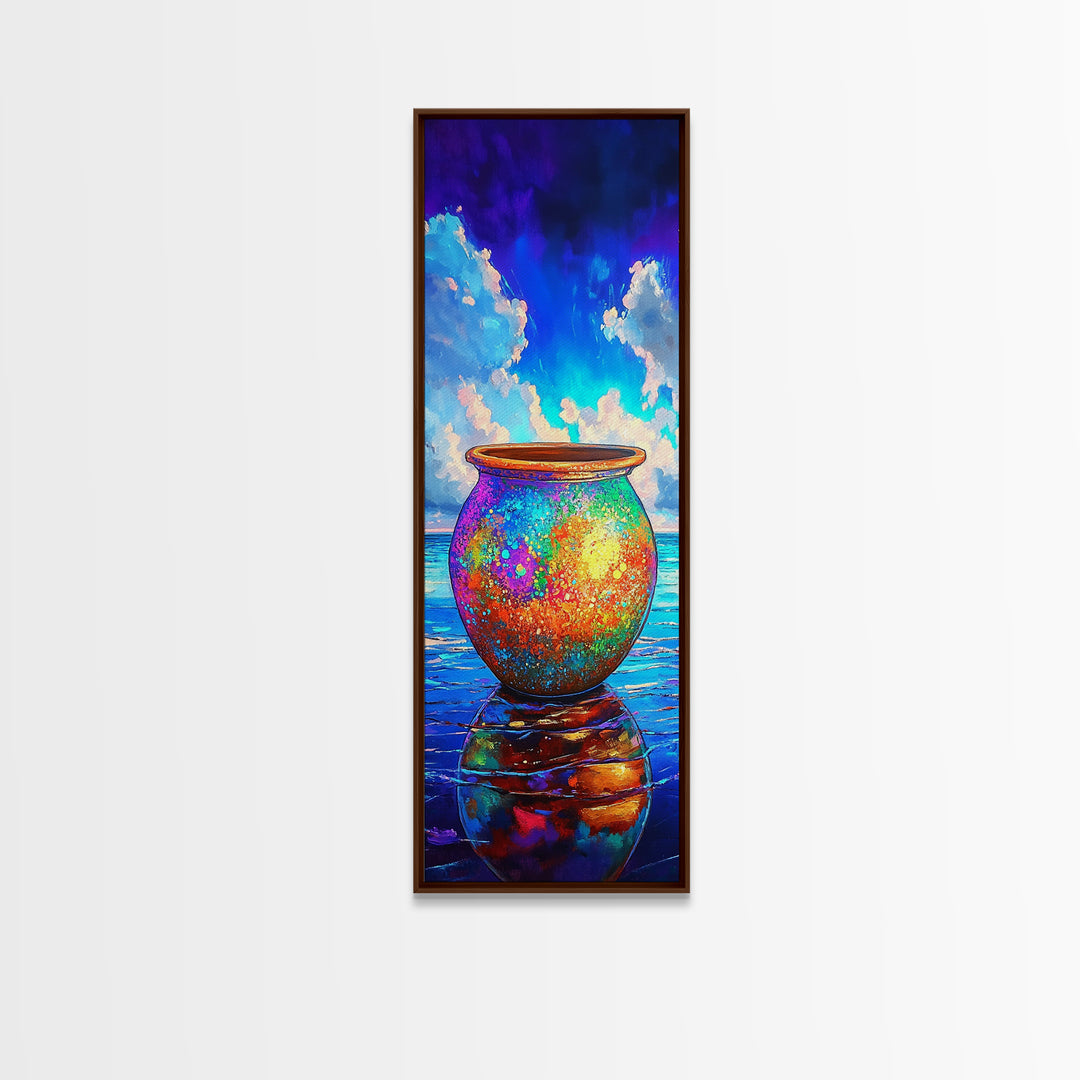 Rainbow Ceramic Pot By Ocean Sky Canvas Print, Coastal Wall Art, Colorful Beach Decor, Seascape Art Print, Housewarming Gift