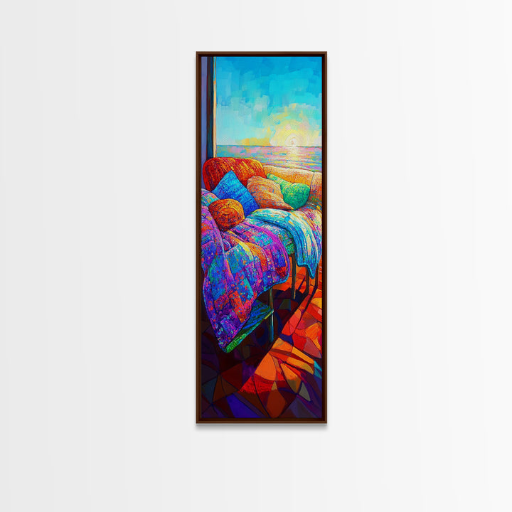 Colorful Seaside Sofa At Sunset Canvas Print, Coastal Wall Art, Boho Living Room Decor, Cozy Bedroom Art, Housewarming Gift