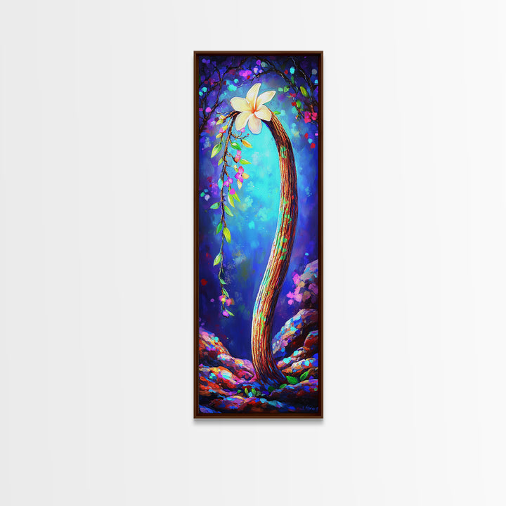 Curved Vine With White Blossom Framed Canvas Print, Botanical Wall Art, Whimsical Floral Decor, Fairy Tale Nature Home Gift