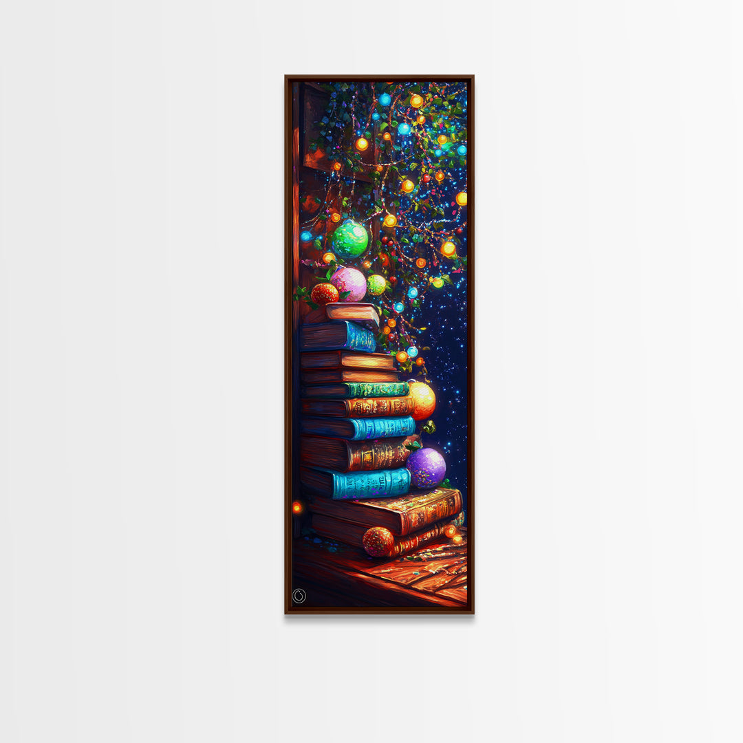 Stacked Books Christmas Tree Wall Art, Cozy Library Canvas Print, Bookish Decor, Holiday Home Decor, Housewarming Gift, Christmas Gift