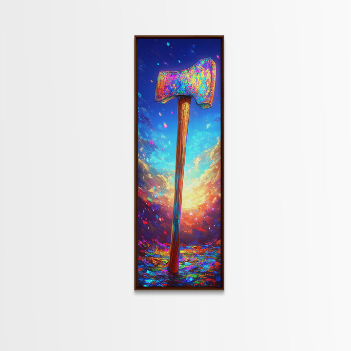 Vibrant Axe In Sunset Sky Canvas Print, Rustic Cabin Decor, Masculine Wall Art, Garage Decor, Gift For Him, Outdoor Adventure Home Decor