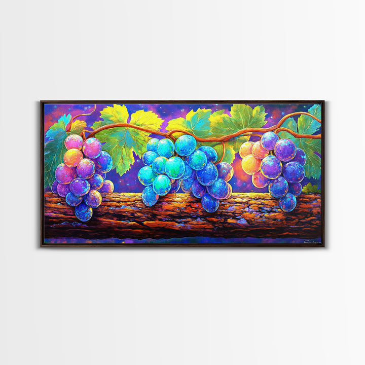 Vibrant Grapes On Vine Canvas Print, Fruit Wall Art, Kitchen Wall Art, Winery Decor, Colorful Botanical Art Print, Dining Room Prints