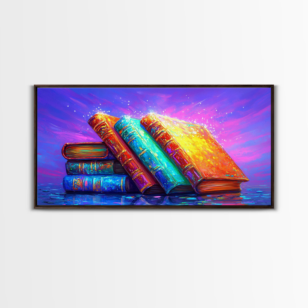 Vibrant Stacked Antique Books Canvas Print, Cozy Library Wall Art, Book Lover Gift, Reading Nook Decor, Home Office Decor