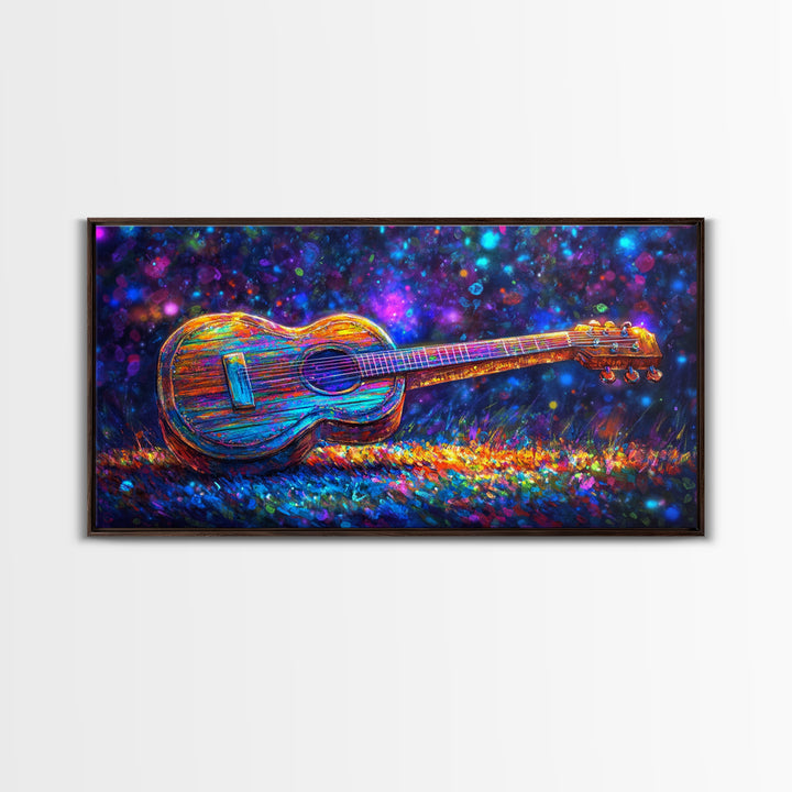 Rainbow Acoustic Guitar Canvas Print, Music Studio Wall Art, Colorful Music Lover Gift, Psychedelic Modern Home Decor, Art Print