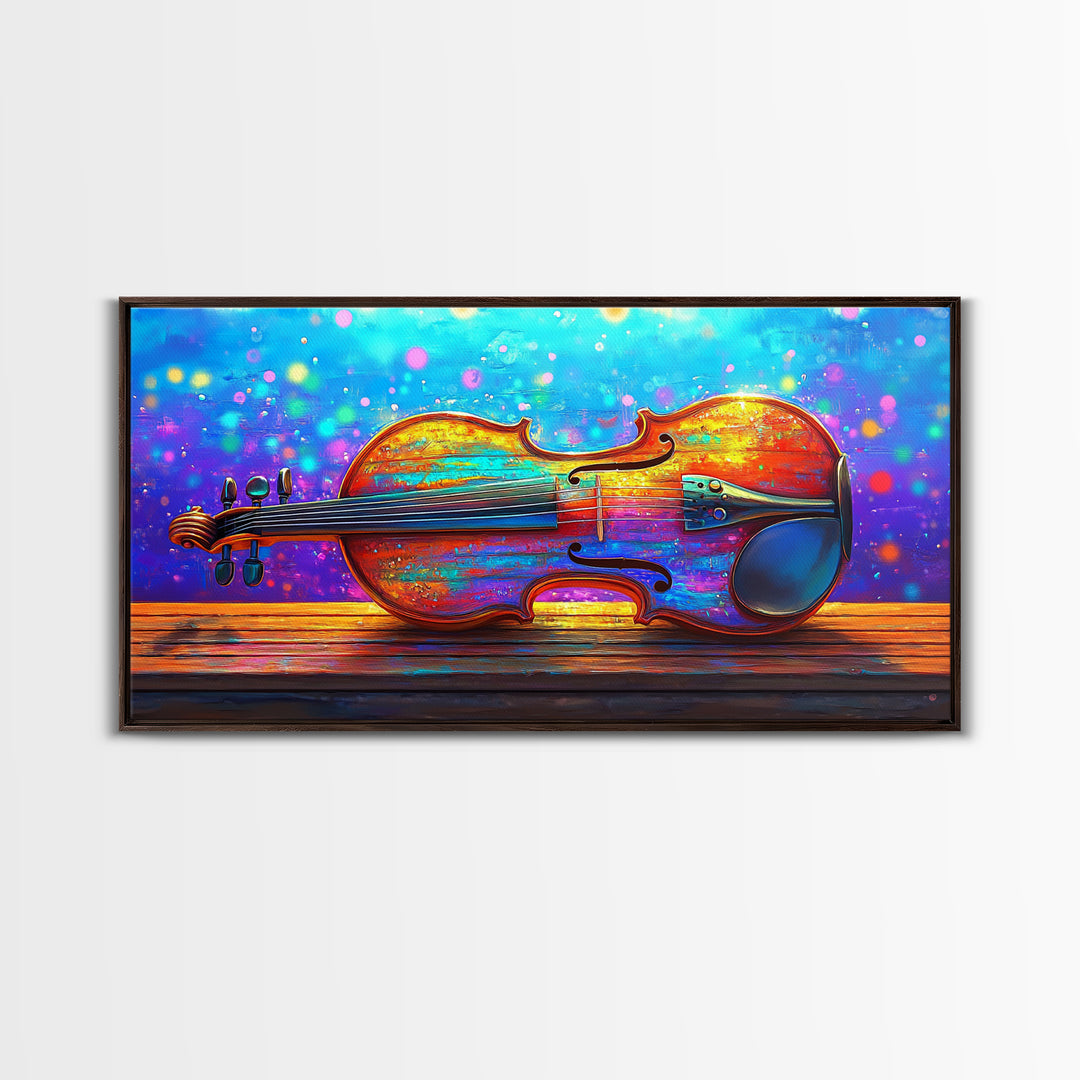 Rainbow Violin Still Life Canvas Print, Music Room Wall Art, Colorful Instrument Painting, Music Lover Gift, Studio Decor