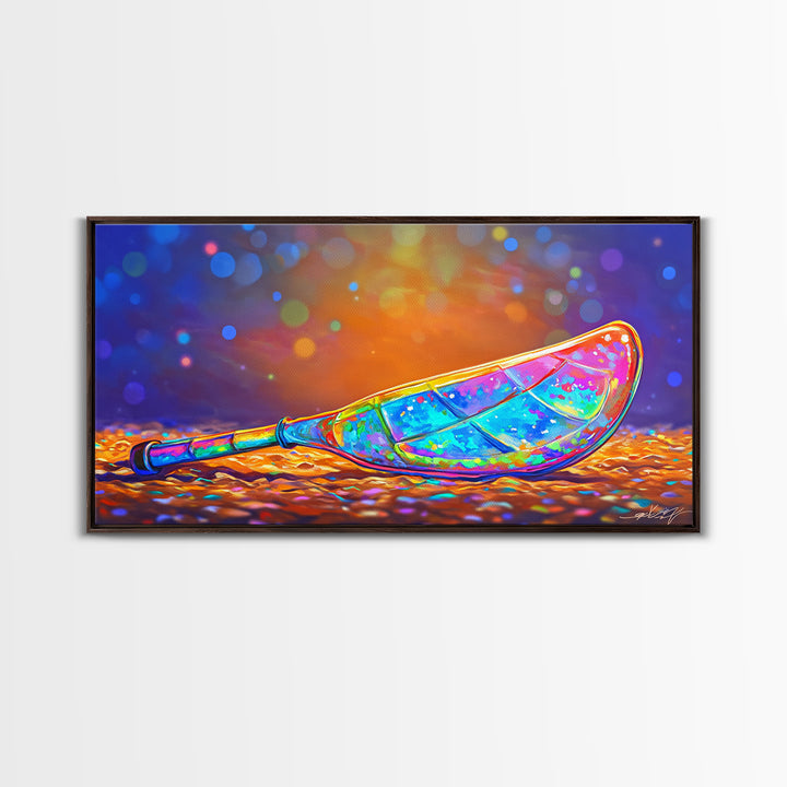 Stained Glass Canoe Paddle Wall Art, Colorful Coastal Canvas, Nautical Decor, Lake House Gift, Vibrant Beach House Print