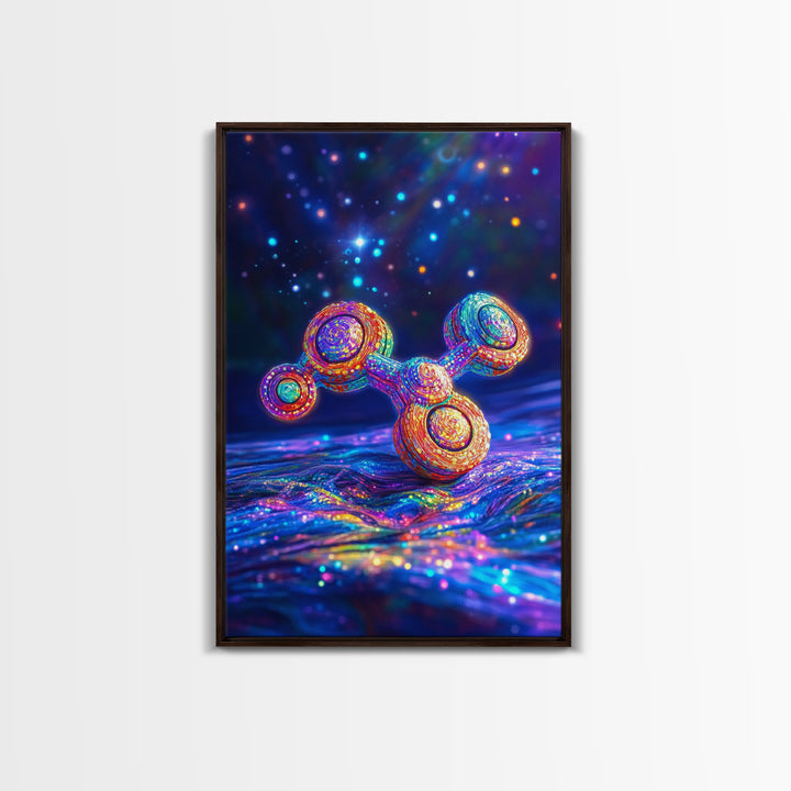 Glowing Rainbow Molecule Science Wall Art, Futuristic Space Art Print, Cyberpunk Decor, Medical Office Decor, Gift For Him
