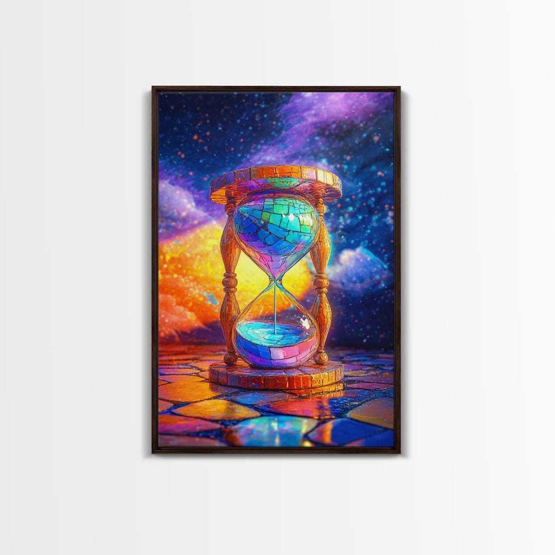 Cosmic Stained Glass Hourglass Canvas Print, Surreal Celestial Wall Art For Office Decor, Modern Home Decor Living Room Gift