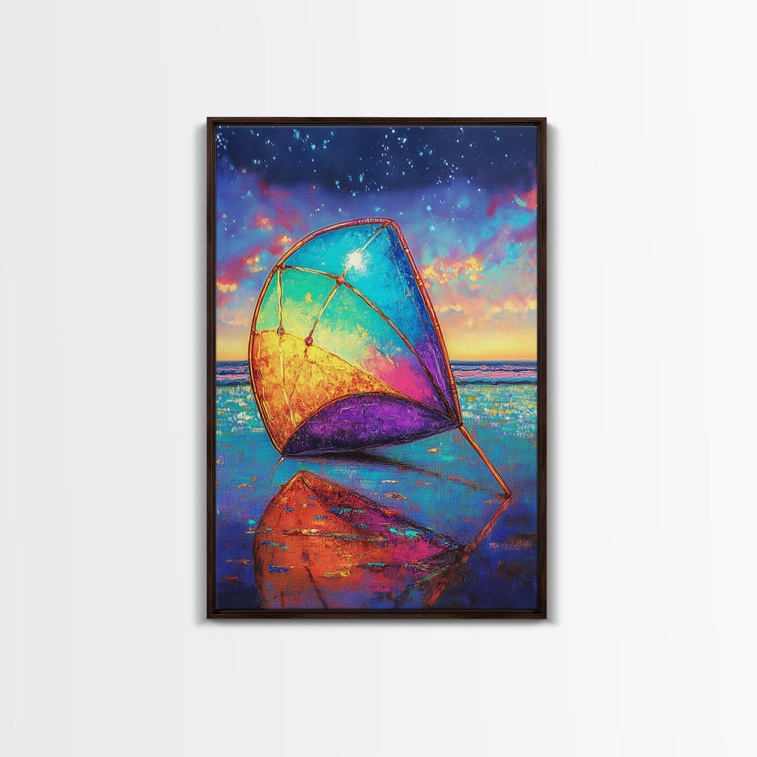 Rainbow Beach Sail At Twilight Canvas Print, Coastal Wall Art, Ocean Seascape Decor, Nautical Beach House Gift, Home Decor