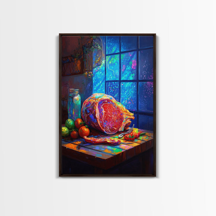 Rustic Ham Still Life By Blue Window Wall Art, Kitchen Canvas Print, Food Art, Farmhouse Decor, Dining Room Print, Housewarming Gift