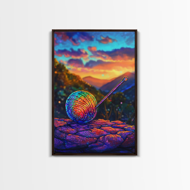 Rainbow Snail On Mountain Stone Canvas Print, Whimsical Animal Art, Colorful Nature Decor, Fantasy Living Room Wall Art Gift