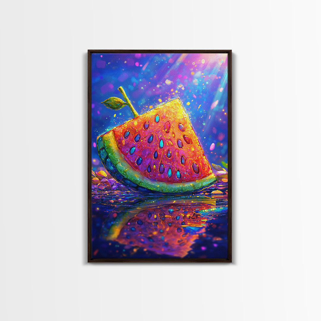 Juicy Watermelon Slice With Sprout Wall Art, Colorful Fruit Art Print, Summer Kitchen Decor, Whimsical Canvas Print Gift