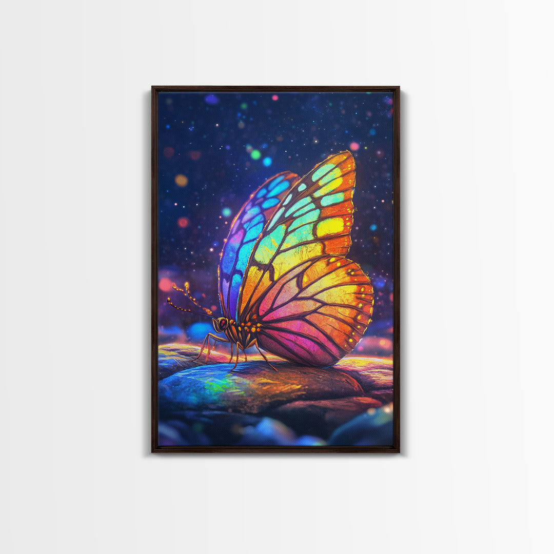 Stained Glass Rainbow Butterfly Canvas Print, Colorful Wall Art, Whimsical Animal Art, Nature Inspired Home Decor Unique Gift