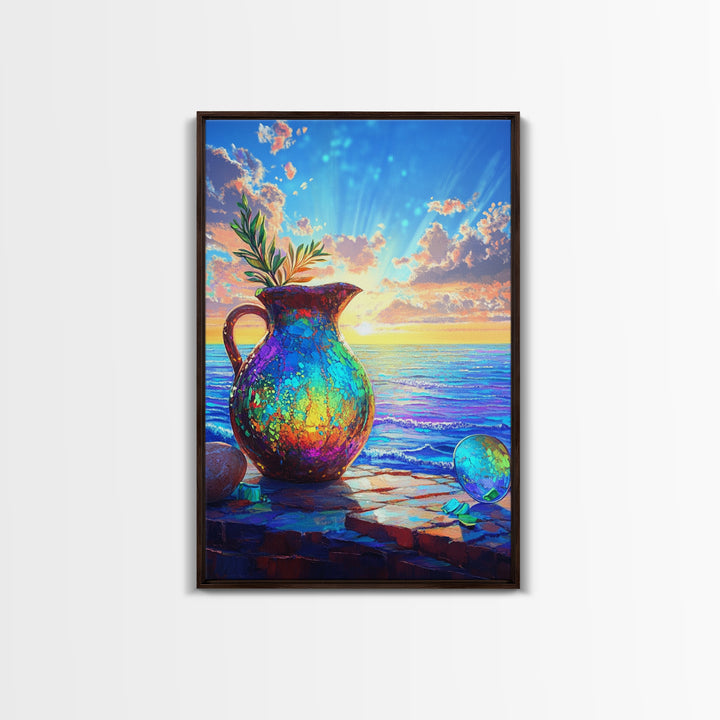 Iridescent Pitcher By Ocean Sunset Wall Art, Coastal Wall Art Print, Mediterranean Decor For Beach House Home Decor Gift