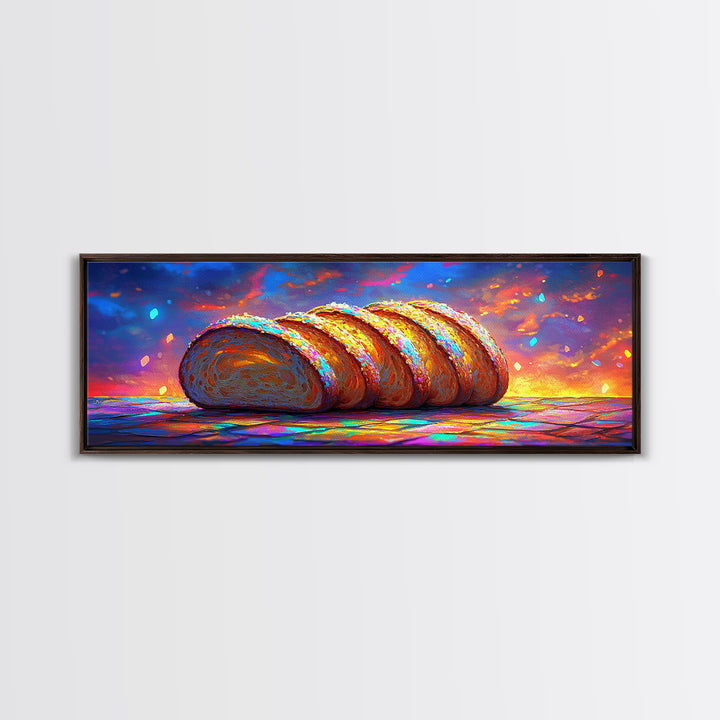 Golden Sliced Bread Loaf At Sunset Wall Art, Bakery Wall Art, Kitchen Decor, Foodie Gift, Rustic Kitchen Art Print, Cafe Wall Decor
