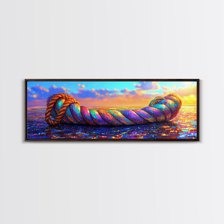 Rainbow Nautical Rope At Sunset Wall Art, Coastal Beach House Decor, Ocean Canvas Print, Tropical Seascape Art Gift For Her