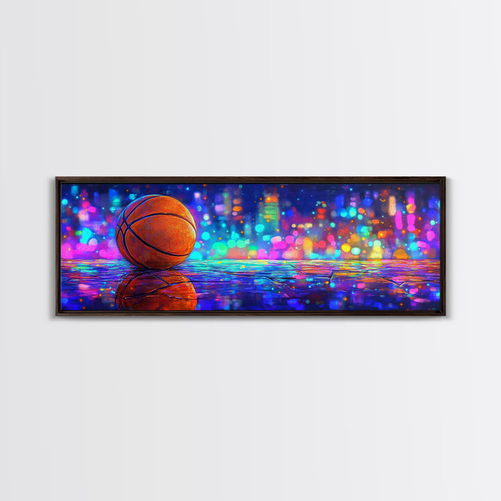Basketball On Rainy Court Wall Art, Urban Sports Print, Man Cave Decor For Game Room, Boys Room, And Sports Fan Gift For Him