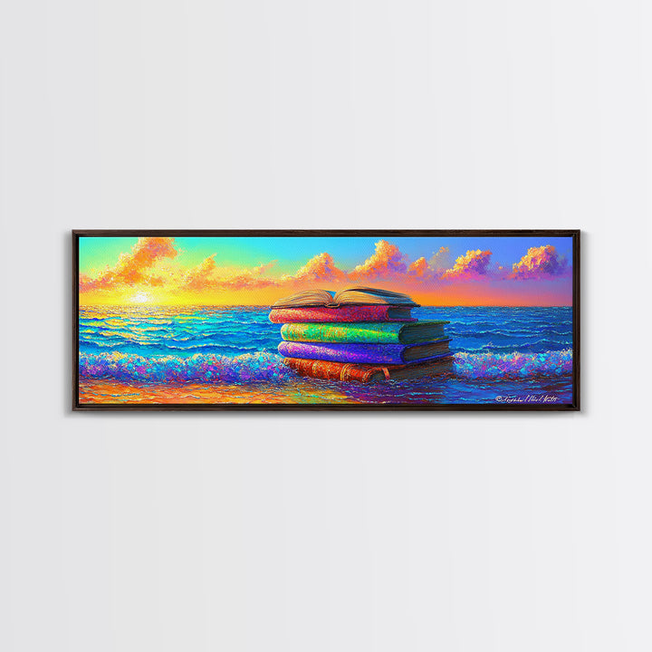 Stacked Beach Towels Beside Turquoise Waves Canvas Print, Coastal Wall Art, Beach House Decor, Summer Wall Decor, Gift For Her