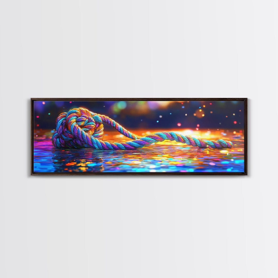 Glowing Nautical Rope Knot Canvas Print, Coastal Wall Art, Abstract Seascape Decor, Beach House Decor, Ocean Wall Decor Print