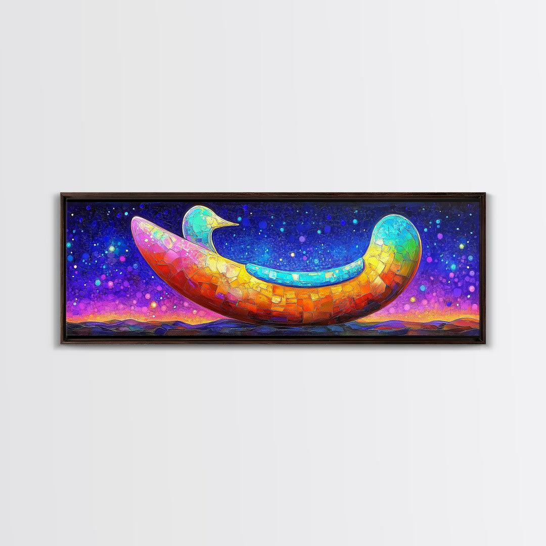 Rainbow Crescent Moon Bird Wall Art, Whimsical Celestial Canvas Print, Colorful Nursery Decor, Dreamy Kids Room Gift, Baby Shower Gift