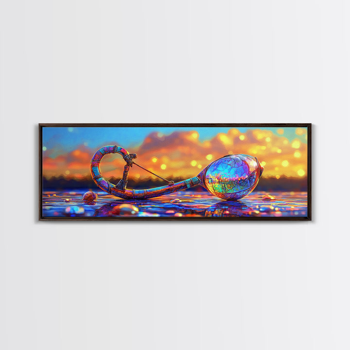 Iridescent Antique Key And Jewel Egg Wall Art, Fantasy Coastal Canvas Print For Mystical Beach House Decor And Unique Gift