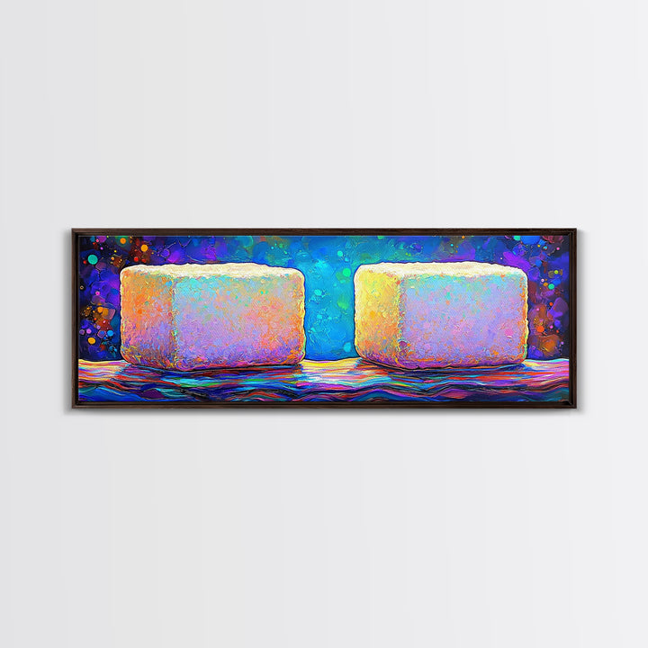 Pastel Sugar Cubes On Rainbow Surface Canvas Print, Colorful Kitchen Wall Art, Sweet Treats Decor, Modern Food Art, Bakery Print