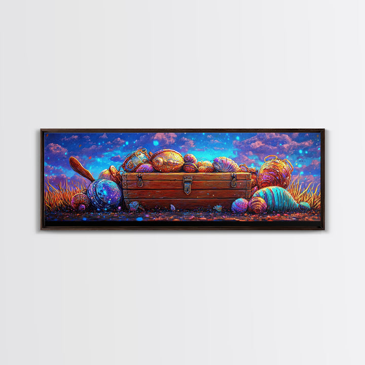 Treasure Chest With Glowing Seashells Canvas Print, Coastal Wall Art, Nautical Decor, Ocean Nursery Decor, Beach House Art