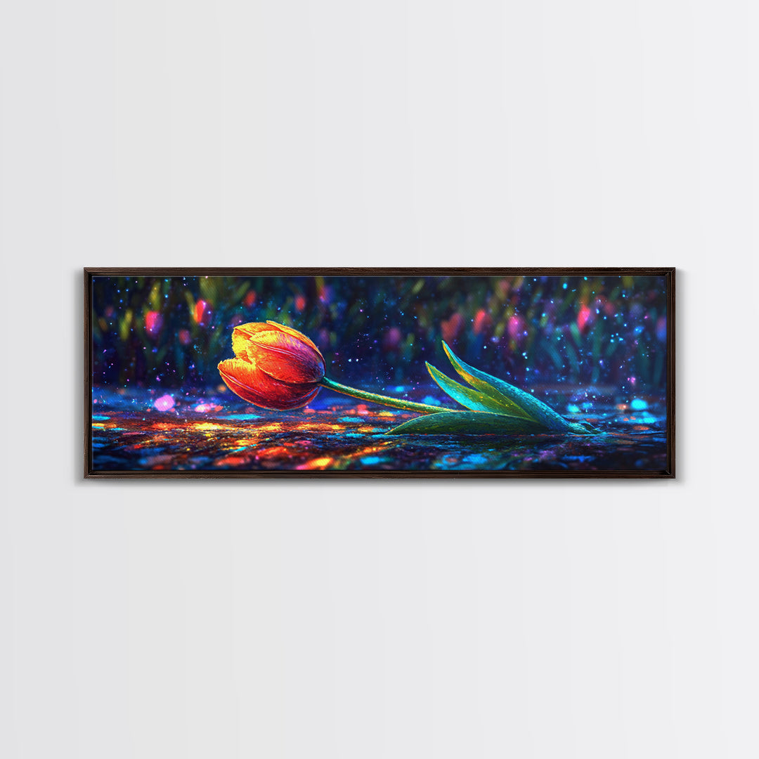 Single Orange Tulip On Glittering Rain Wall Art, Floral Wall Art, Botanical Print, Romantic Decor, Gift For Her, Bedroom Wall Decor
