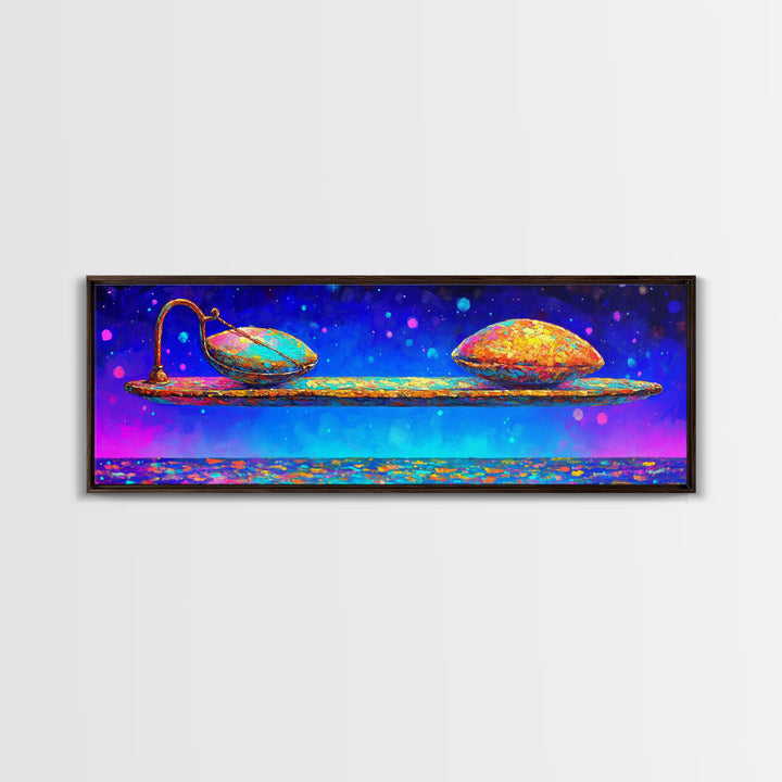 Floating Spoon With Two Colorful Pods Canvas Print, Whimsical Wall Art, Abstract Still Life, Dopamine Decor, Unique Gift