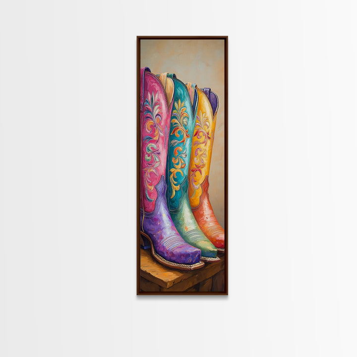 Bright Floral Western Boots Wall Art, Cowgirl Canvas Print For Boho Bedroom Living Room Ranch Home Decor Housewarming Gift