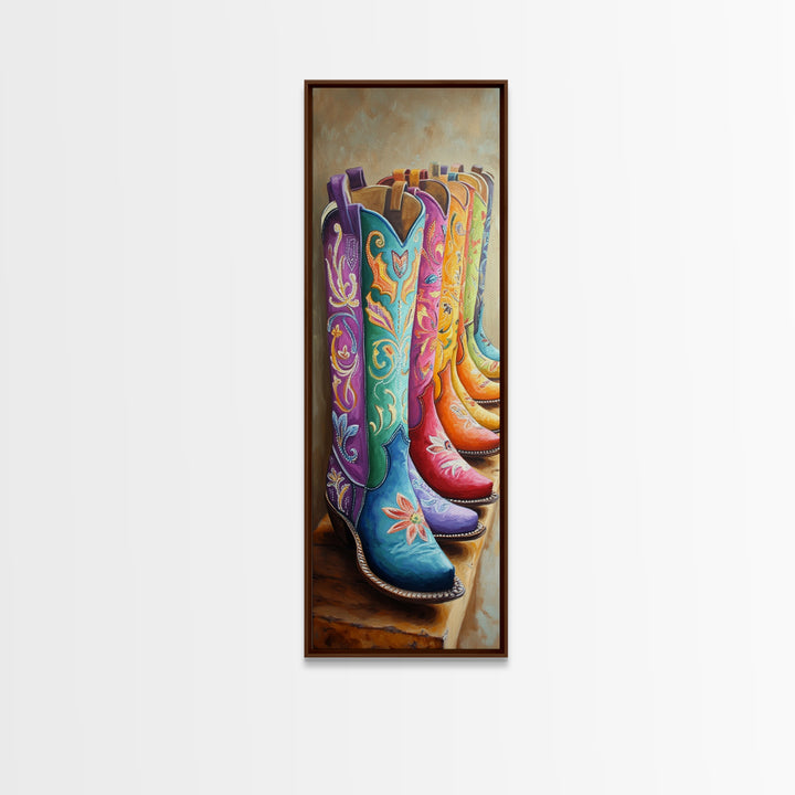 Bright Turquoise Pink Cowboy Boots Canvas Print, Western Wall Art, Cowgirl Room Decor, Boho Ranch Housewarming Gift For Her