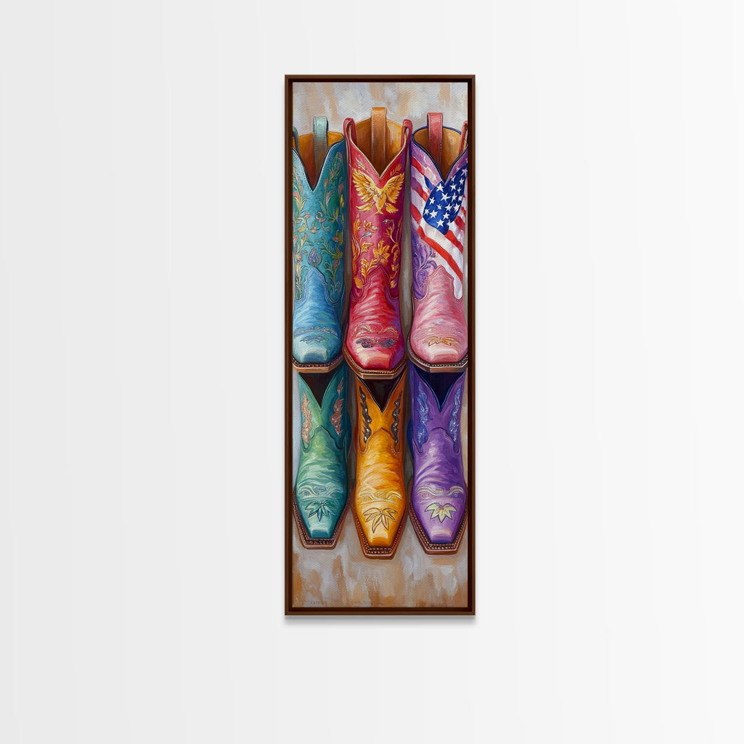 Patriotic Colorful Cowboy Boots Wall Art, Western Cowgirl Decor, Americana Canvas Print, Rustic Ranch Housewarming Gift Idea