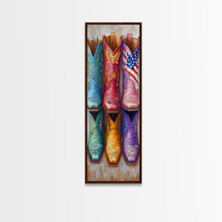 Patriotic Colorful Cowboy Boots Wall Art, Western Cowgirl Decor, Americana Canvas Print, Rustic Ranch Housewarming Gift Idea
