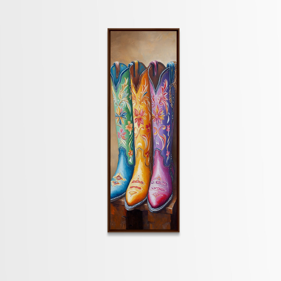 Turquoise Yellow Pink Cowboy Boots Wall Art, Western Cowgirl Decor, Floral Canvas Print, Rustic Farmhouse Gift For Her, Home Decor