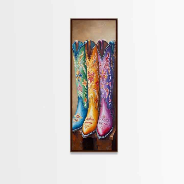 Turquoise Yellow Pink Cowboy Boots Wall Art, Western Cowgirl Decor, Floral Canvas Print, Rustic Farmhouse Gift For Her, Home Decor