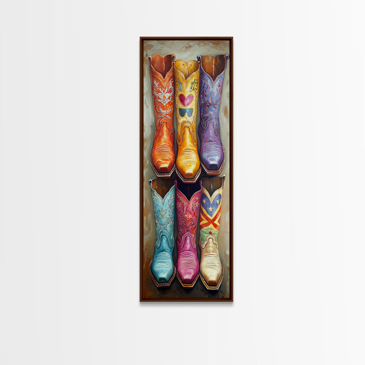 Whimsical Cowboy Boots With Heart And Star Wall Art, Western Cowgirl Canvas Print, Colorful Ranch Living Room Home Decor Gift