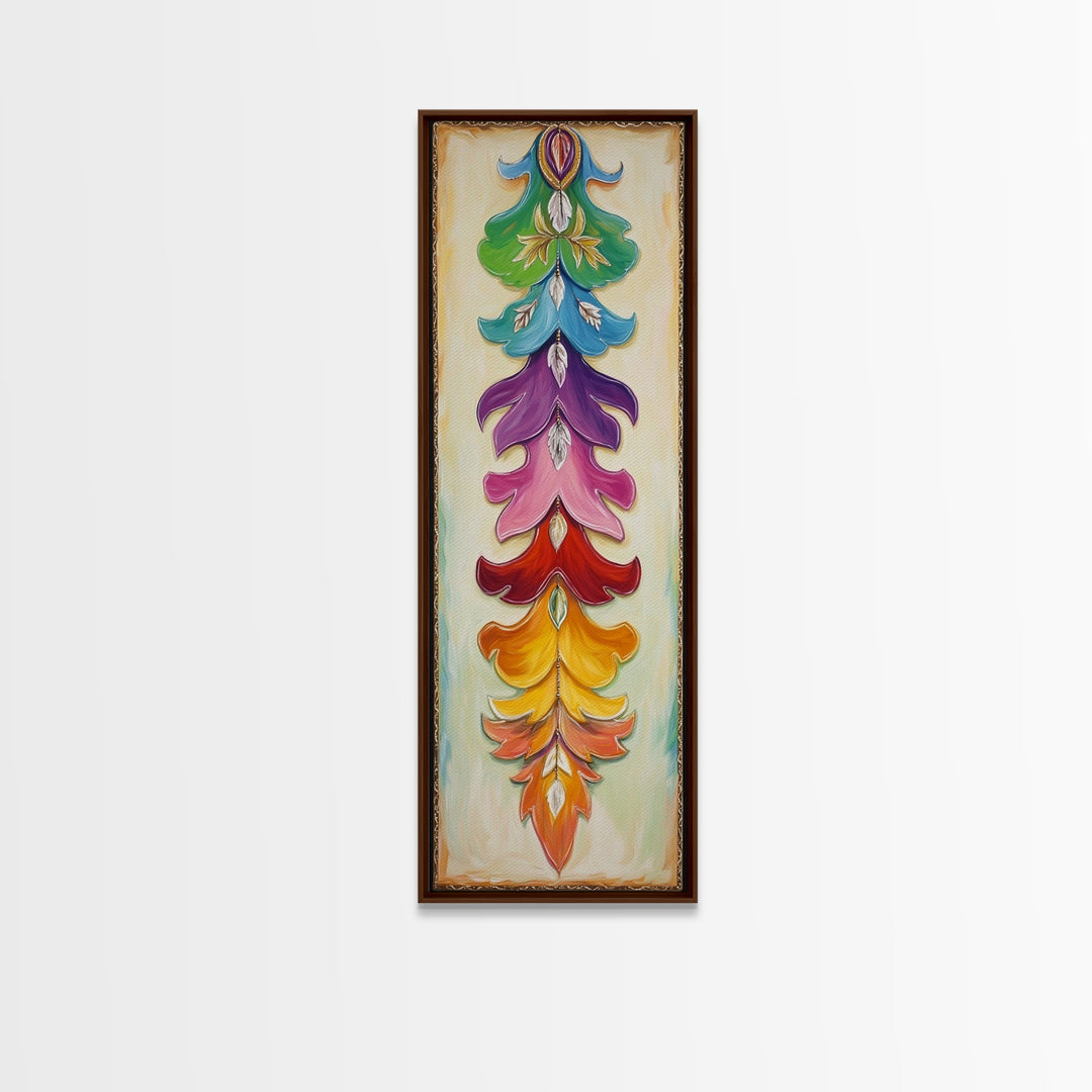 Colorful Layered Feather Wall Art, Western Boho Canvas Print, Southwestern Ranch Decor, Vibrant Farmhouse Housewarming Gift