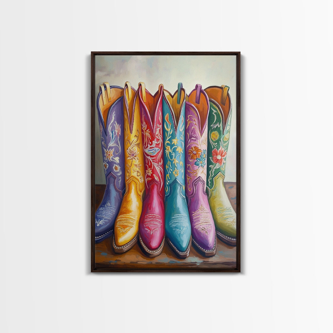 Tall Turquoise Red And Purple Cowboy Boots Canvas Print, Floral Western Wall Art, Cowgirl Ranch Decor, Gift For Her Home Decor