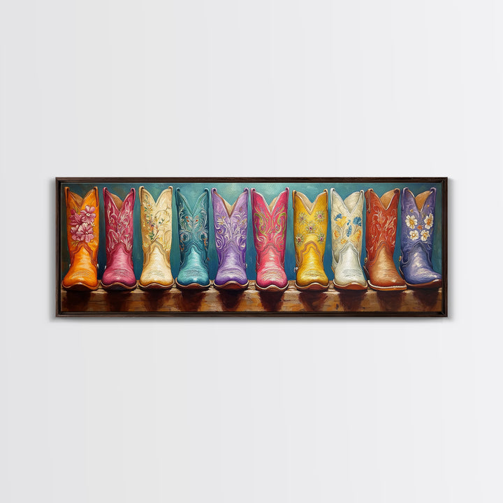 Vibrant Floral Cowgirl Boots Wall Art, Western Wall Decor, Maximalist Canvas Print, Boho Home Decor, Trendy Gift For Her