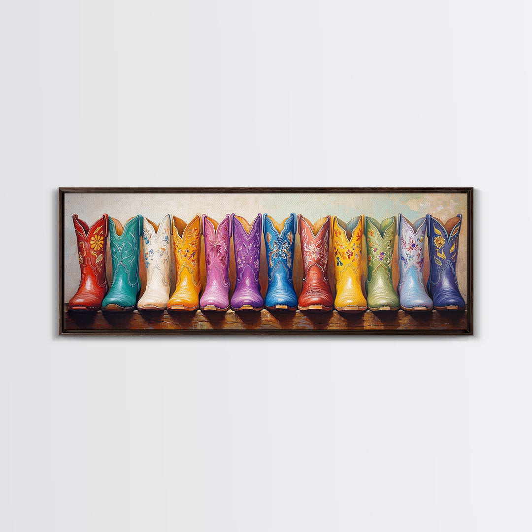 Bright Western Cowboy Boots Wall Art, Colorful Ranch Decor, Cowgirl Canvas Print, Rustic Farmhouse Living Room Art Gift