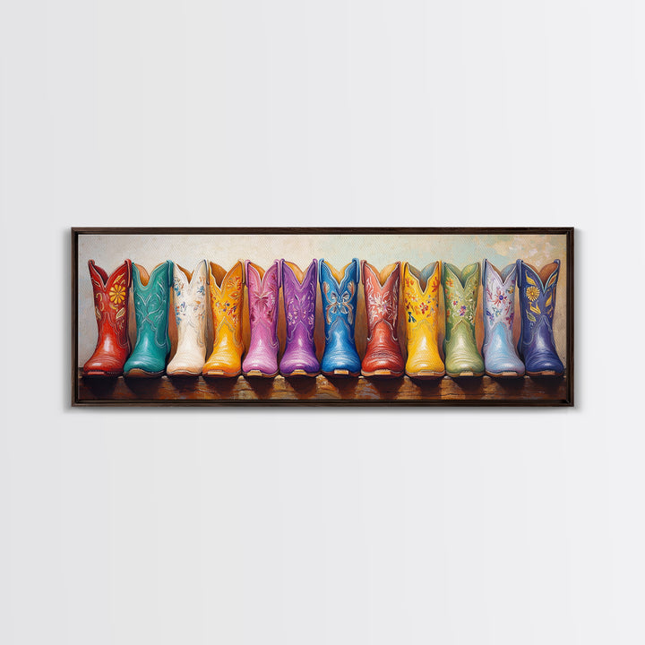 Bright Western Cowboy Boots Wall Art, Colorful Ranch Decor, Cowgirl Canvas Print, Rustic Farmhouse Living Room Art Gift