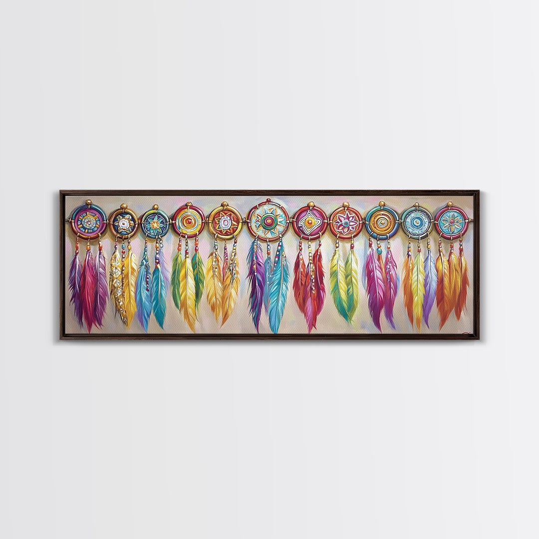 Colorful Dreamcatcher Feather Wall Art, Boho Western Decor, Southwestern Nursery Print, Vibrant Tribal Housewarming Gift