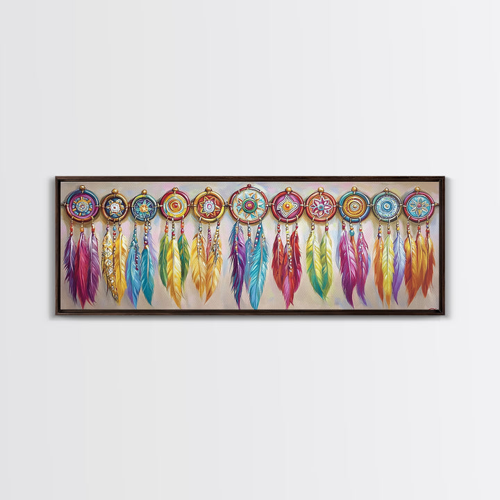Colorful Dreamcatcher Feather Wall Art, Boho Western Decor, Southwestern Nursery Print, Vibrant Tribal Housewarming Gift