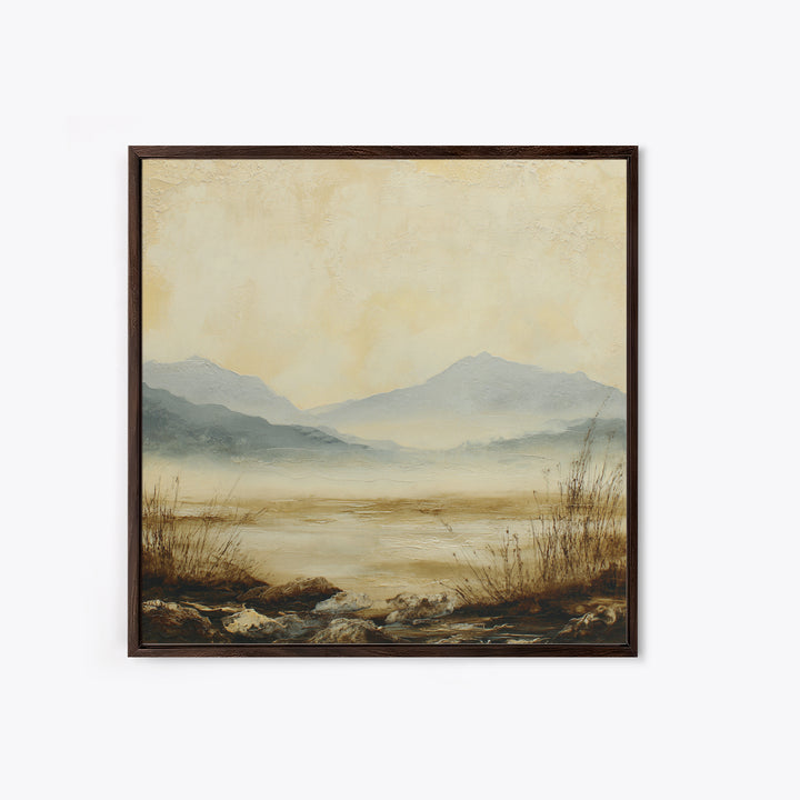 Panoramic Misty Mountain Landscape Framed Canvas Print, Above Bed Art, Bedroom Wall Art, Bedroom Decor, Fine Art, Serenity, ABA-1x1-1